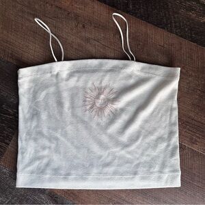 American Eagle Outfitters White Ribbed Knit Sun Print Camisole with Thin Straps